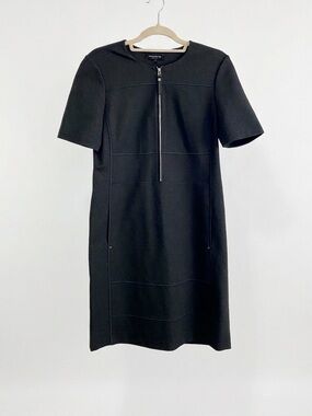 Lafayette 148 New York Gray Half-Zip Ponte Sheath Dress Size Small Quiet Luxury